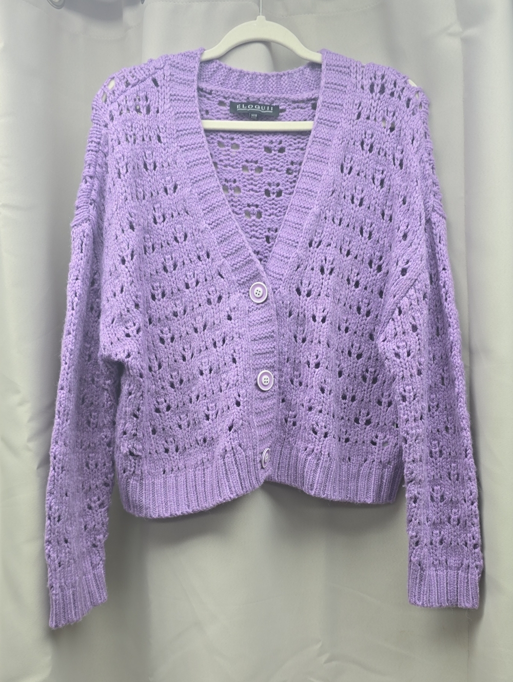 Eloquii Oversizes Crop Lilac Open-Knit Button-Front Cardigan Sweater - Size 14/1